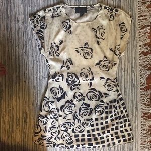 Cream silky floral mini dress